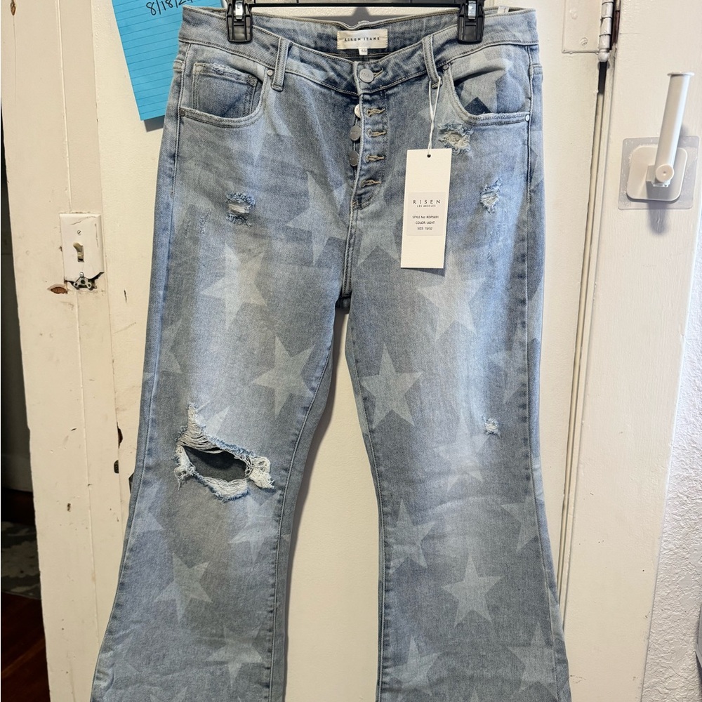 Risen jeans light wash denim star print